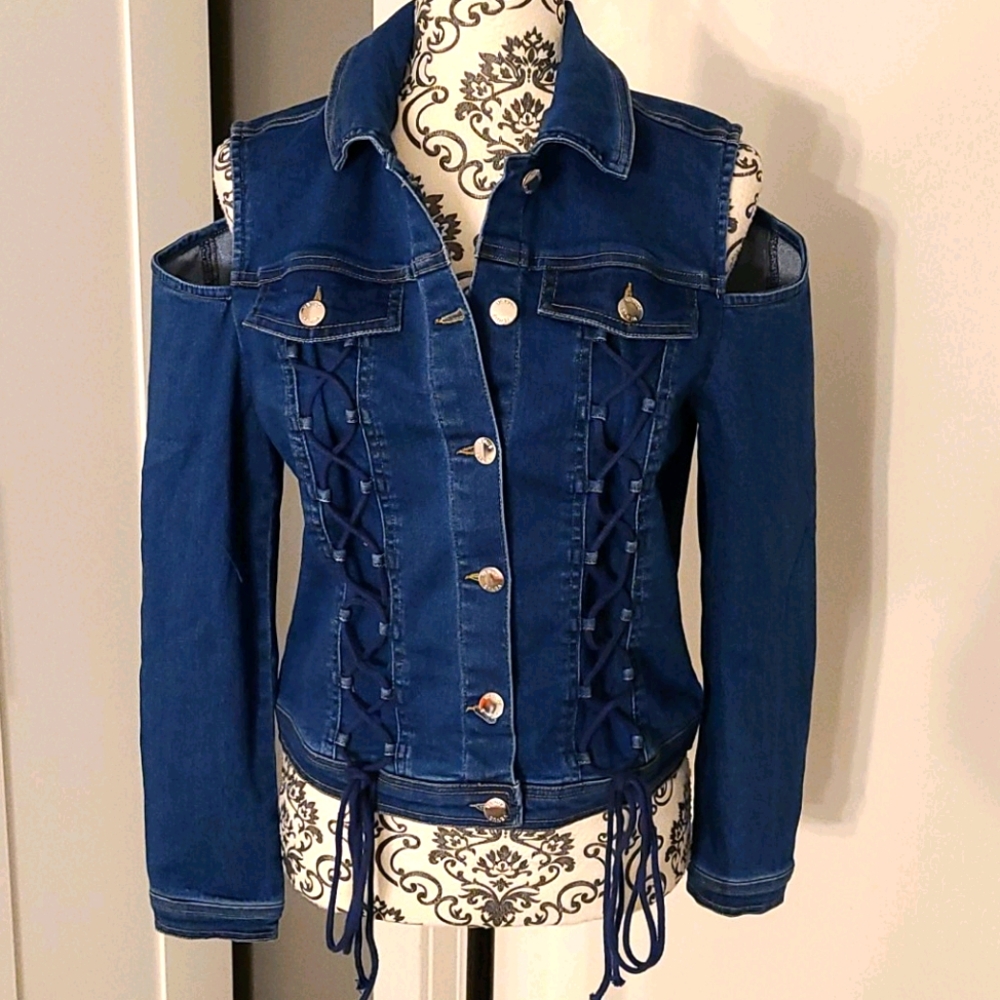 NWOT - Tie Up Cold Shoulder Jean Jacket!